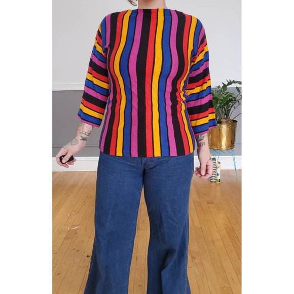 60s/70s Aileen Colorful Striped Bell Sleeved Tunic - Picture 4 of 6